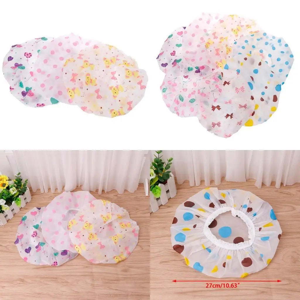 

E8BD Waterproof Shower Bath Plastic Hat Elastic Bathing Hair Headwear Lady Salon