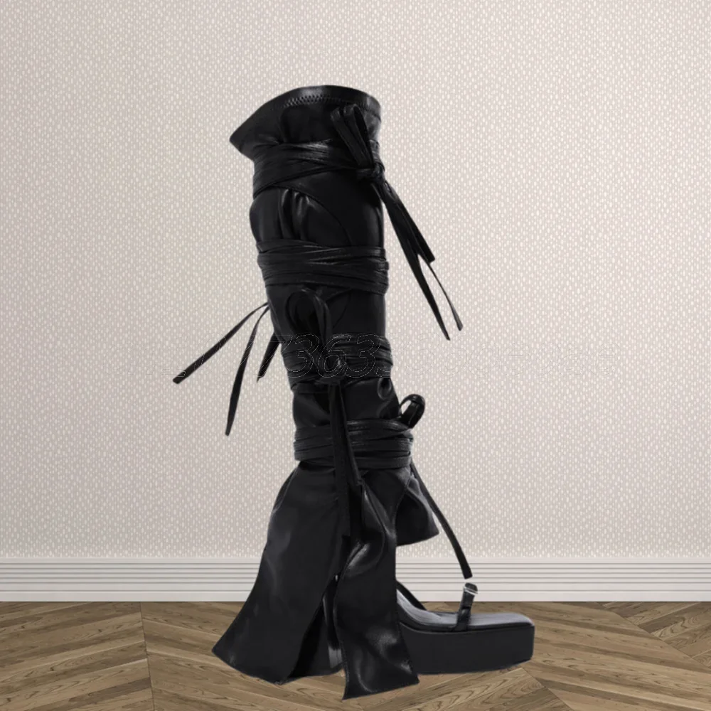 Irregular String Decor Sandal Boots Matte Leathers Cross Tied Shoes for Women Wedge Heels Fashion Shoes 2025 Zapatos Para Mujere