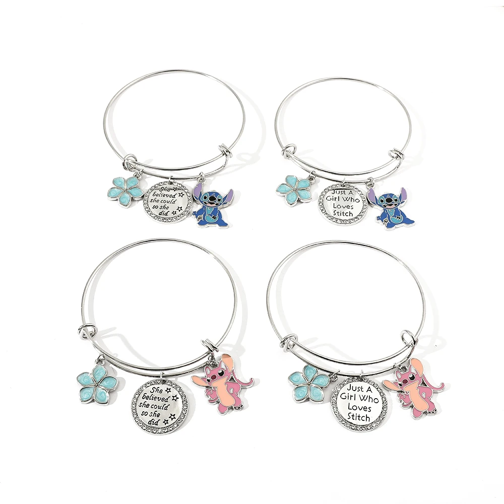 Disney Anime Cartoon Figure Stitch Charm Bracelet Sweet Cute Adjustable Bracelet Jewelry Fashion Accessories Gifts for Women