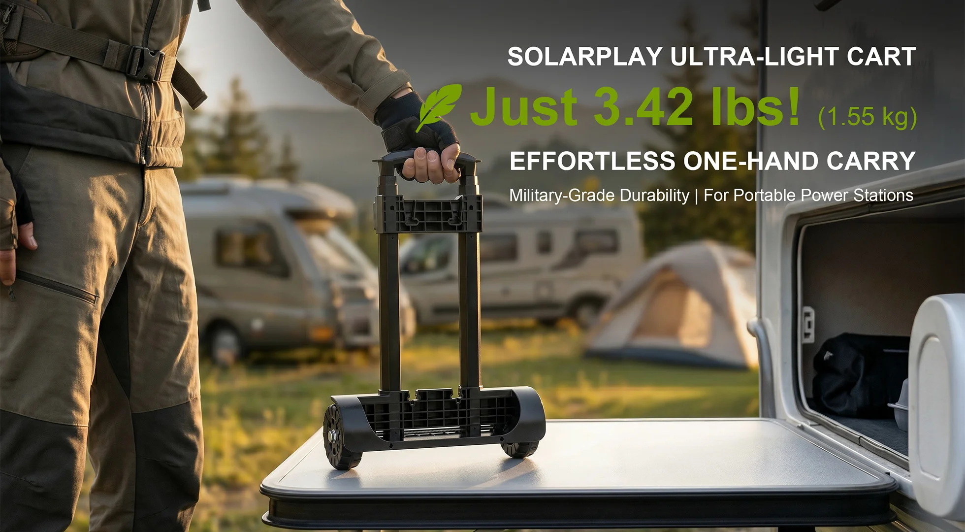 SOLARPLAY Zusammenklappbarer Trolley mit 2-Rädern Tragbarer Generator Kraftwerk Spezialwagen Generatoranhänger für Camping im Freien – Detail 2