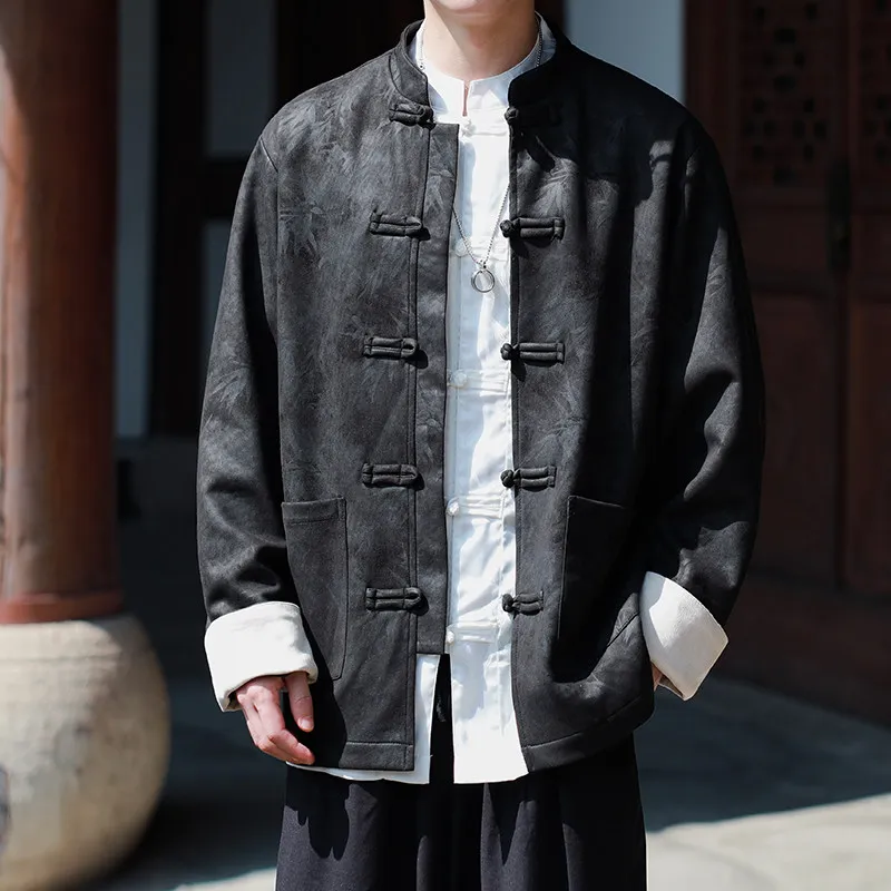 

New 2025 Men's Tang Suit Long Sve Embroidered Jaet Loose Large Size Couple's Outerwear Trendy Chinese Sle Hanfu