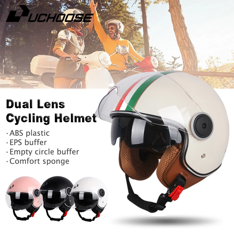 Uchoose-Casque de protection certifié DOT pour les touristes, demi-casque de course, lentille vintage, quatre saisons