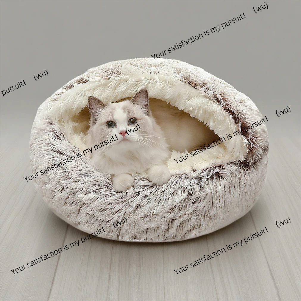 ZOCI-Semi enclosed Shell Cat Nest Long Plush Winter Warm Pet Nest Semi Enclosed Dog Nest