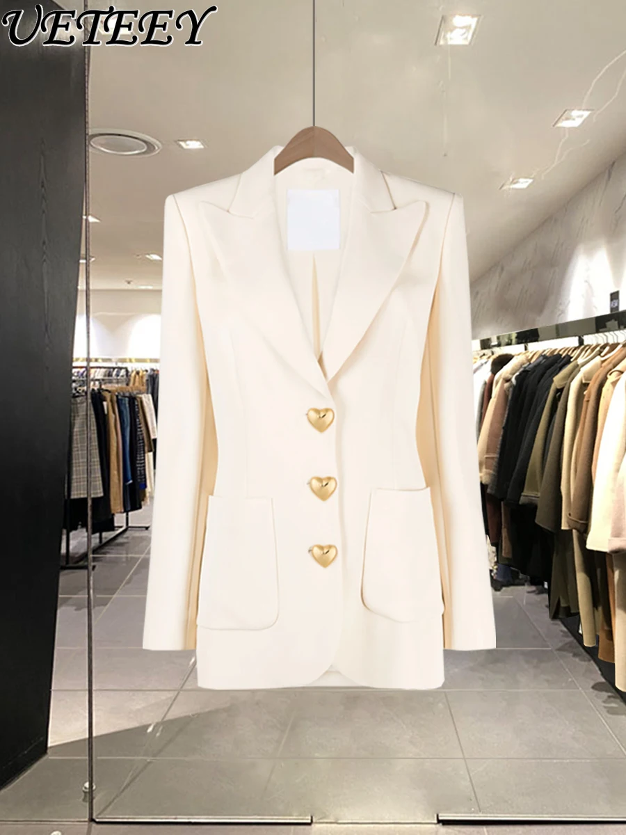 Autumn 2024 New Love Single-Breasted Design Slim Waist Slimming Small Suit Coat Women's Temperament Commute Design Blazer Jacket