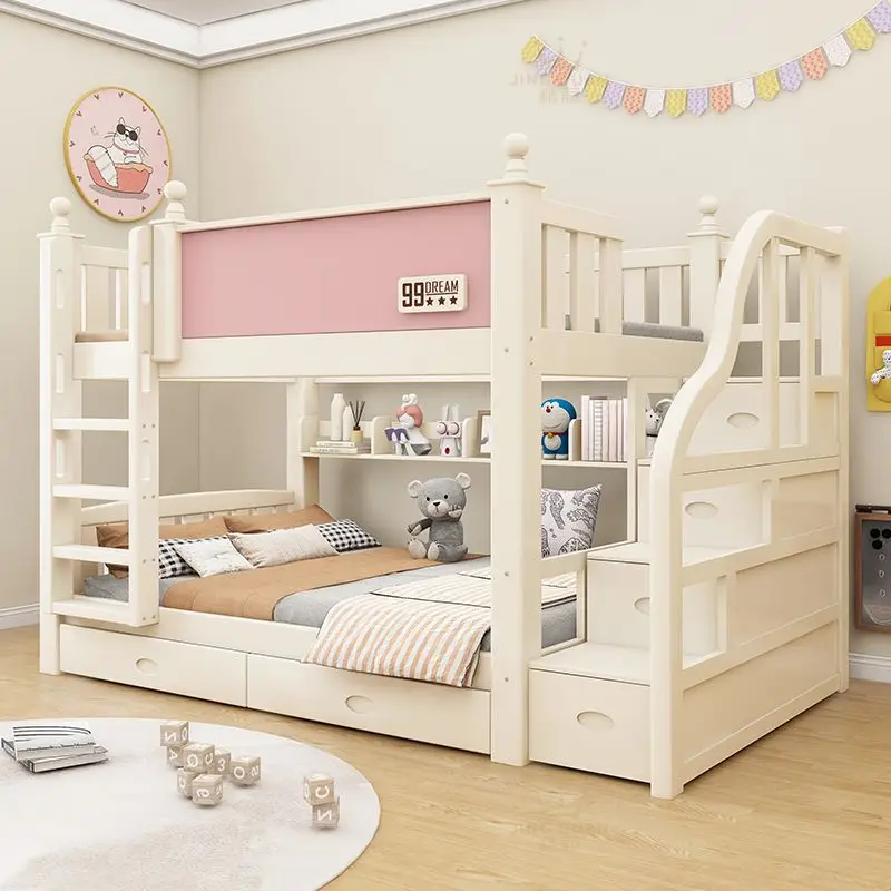 Customizable upper and lower same width solid wood mother and child bed high and low bed bunk bed
