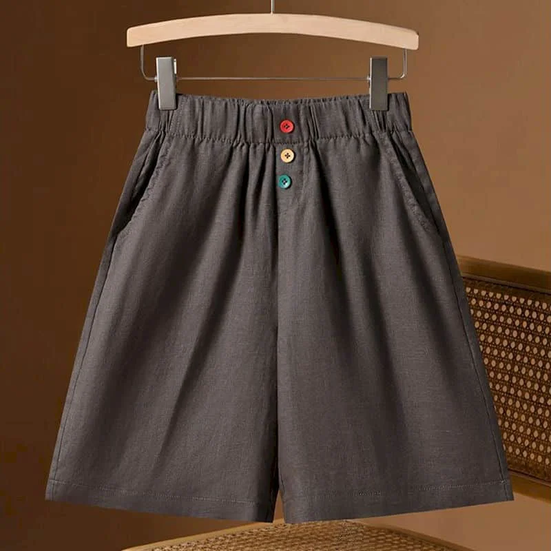 Solid Shorts Women Summer Casual Cotton Linen Straight Short Pants Korean Style Elastic Waist Five-point Trousers Women Clothing