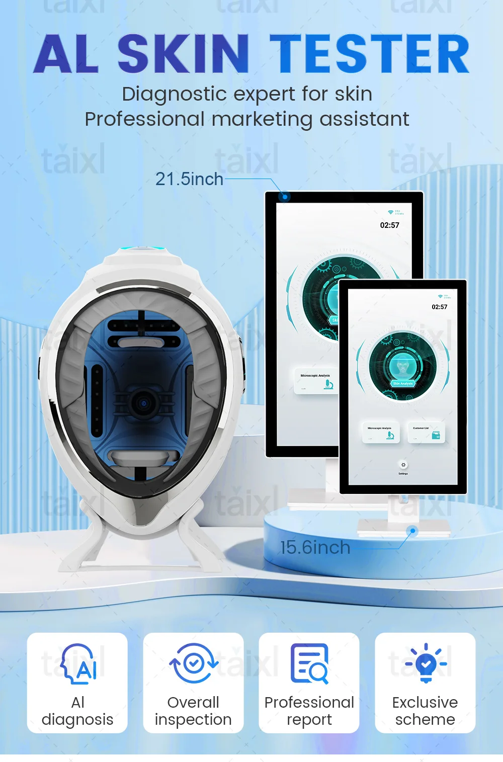 Analyse complète de la peau 3D AI analyseur de peau du visage détection diagnostic des problèmes de peau analyse professionnelle à 8 spectres
