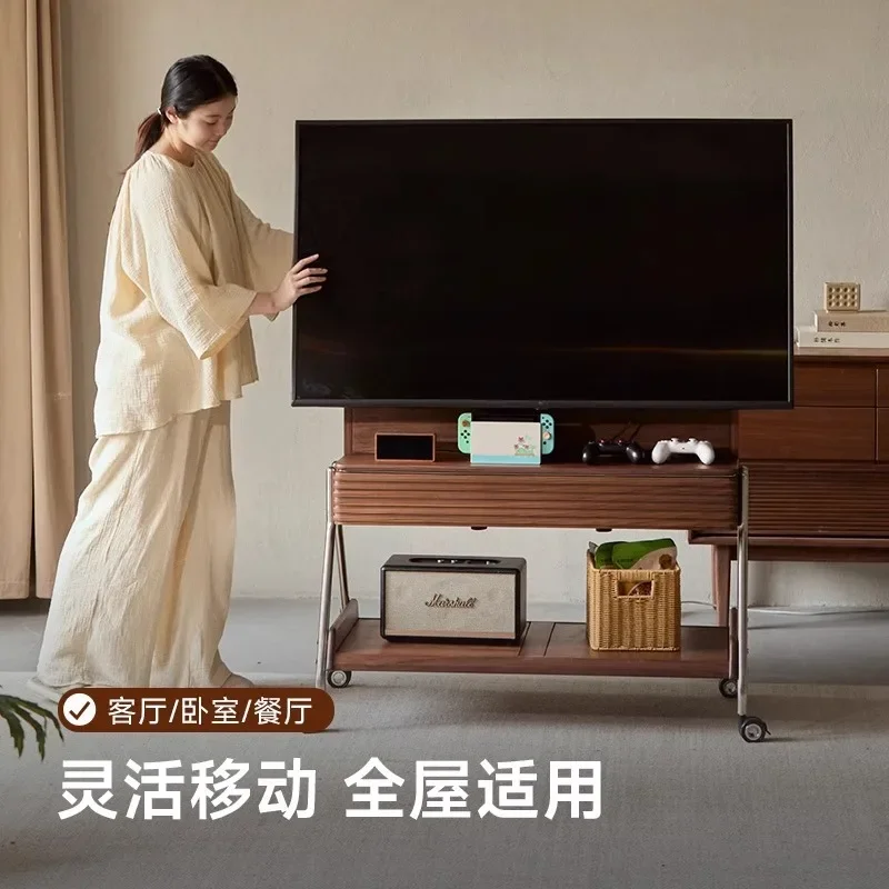 Todo o armário de TV de madeira maciça nogueira removível suporte de TV casa moderna simples