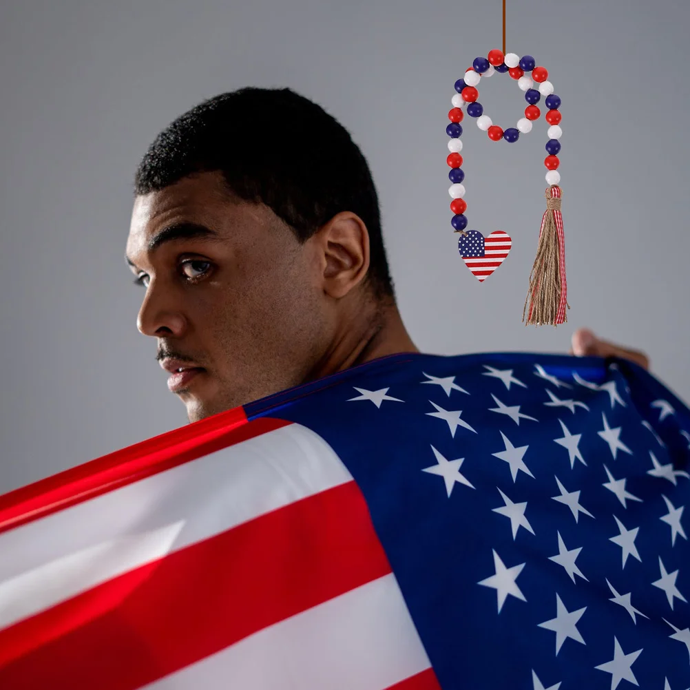 1 قطعة عيد الاستقلال الخرز الخشبي جارلاند شرابة شكل قلب قلادة ديكور معلق خرز زاهي الألوان لوازم الحفلات