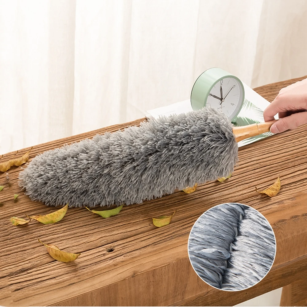 2024 Wooden Handle Microfiber Duster Electrostatic Adsorption Bendable Anti Dusting Brush Home Air-condition Car Furniture Clean