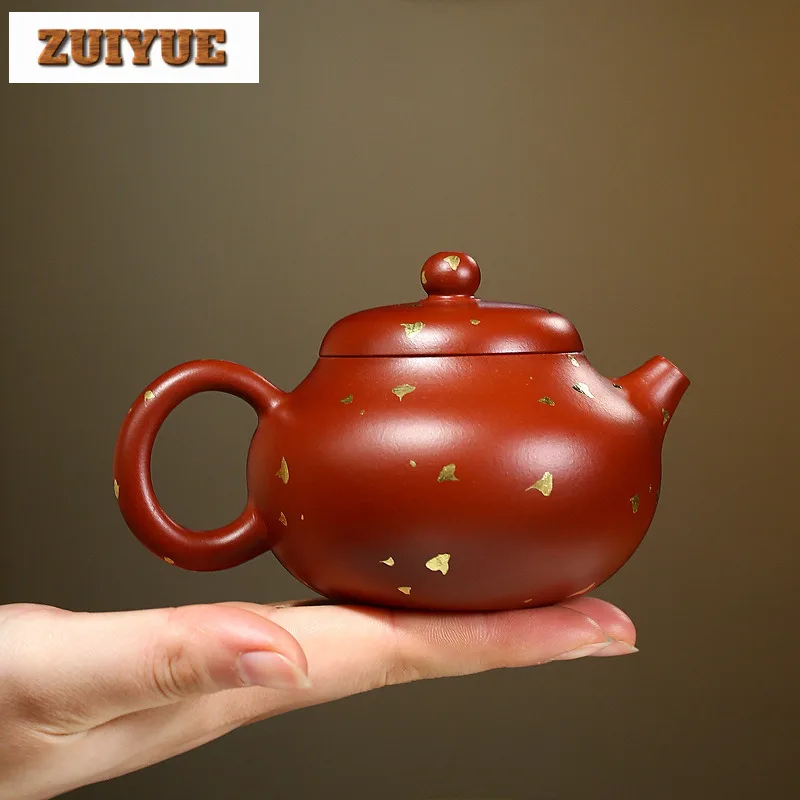 190ml Traditional Yixing Purple Clay Teapots Handmade Sprinkle Gold Wendan Pot Raw Ore Dahongpao Mud Kettle Zisha Tea Set Craft