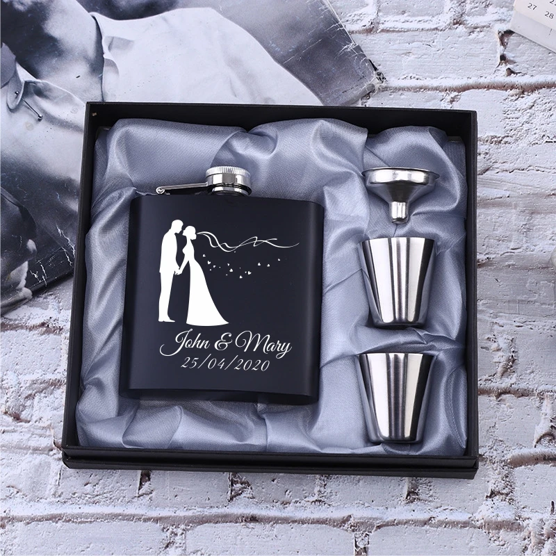 

Personalized Flask 6oz Hip Flask Stainless Steel Engrave Flask Best Man Groom Gift White Box Packing Wedding Customized Logo