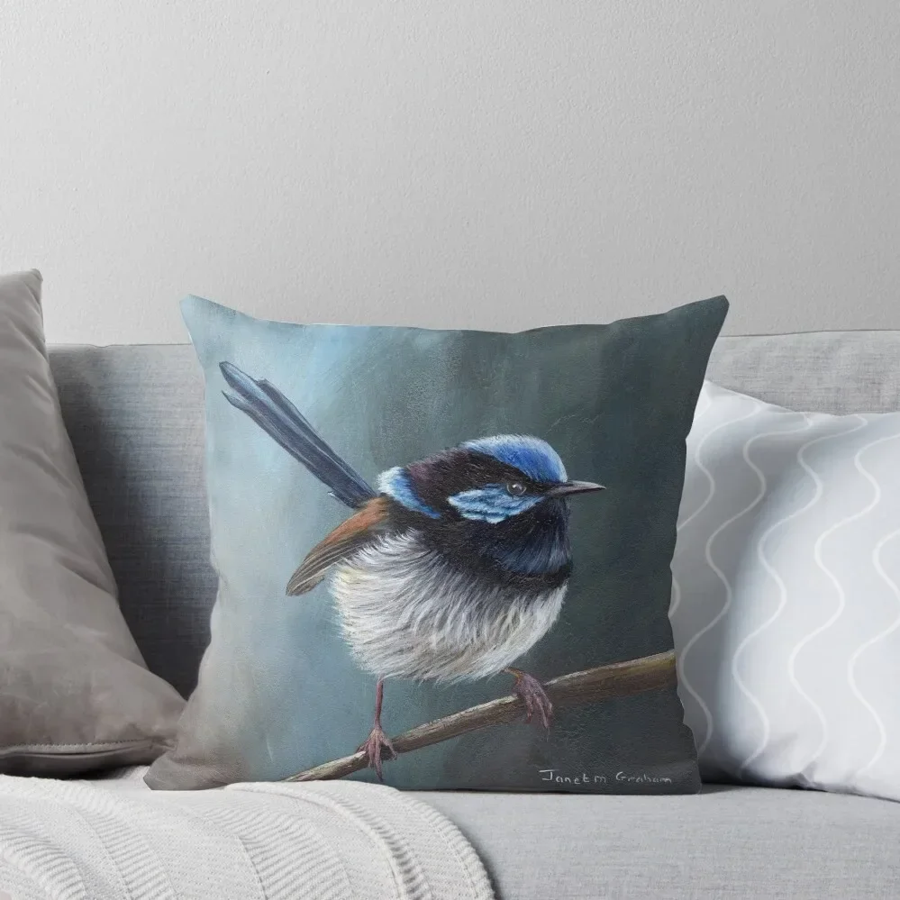 

Superb Fairy Wren - Australian Bird Throw Pillow Pillow Case luxury decor pillow