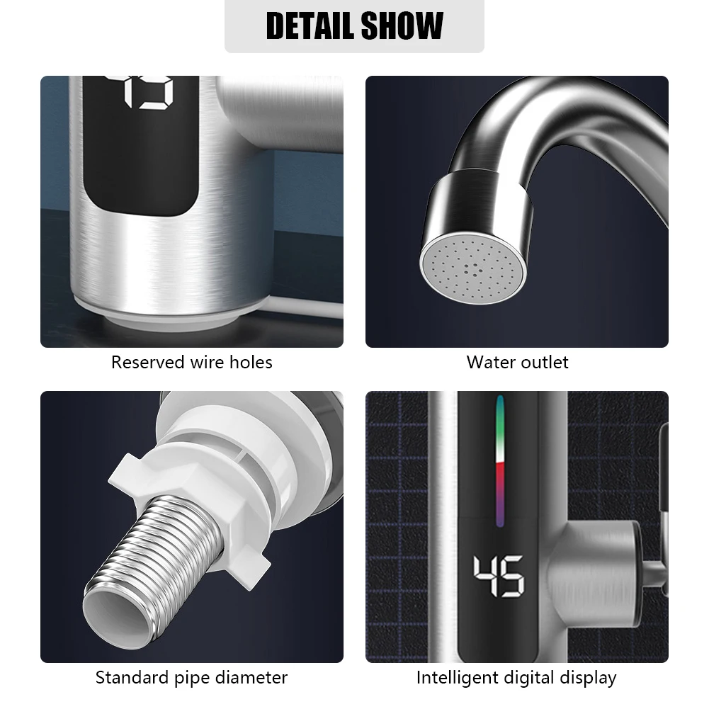 Electric Kitchen Instant Heating Faucet Hot Water Heater Faucet 3000W 220V Water Heater 360 Degree Rotation for Kitchen Bathroom