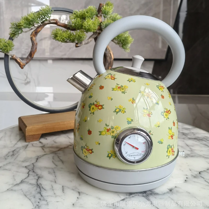 1.8L 220V-240V Green Decal Baking Paint 304 Stainless Steel Electric Kettle Thermometer Boil-dry protection