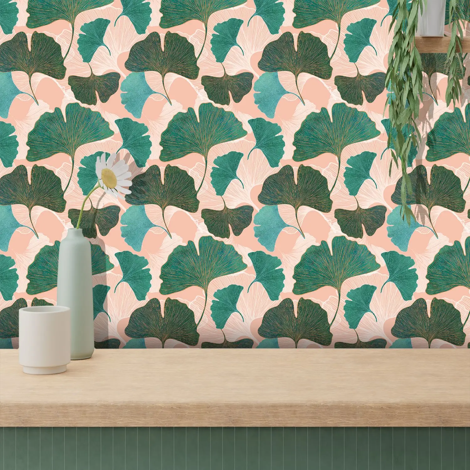 Ginkgo Leaves Peel and Stick Wallpaper Removable Self Adhesive Boho Wallpaper for Bedroom Walls Cabinet