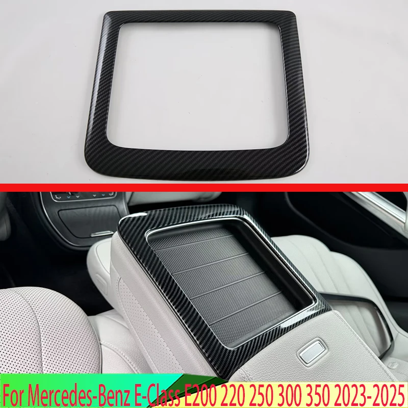 For Mercedes-Benz E-Class E200 220 250 300 350 2023-2025 Carbon Fiber Style Rear Seat Drink Cup Holder Chrome Trim Cover Bezel