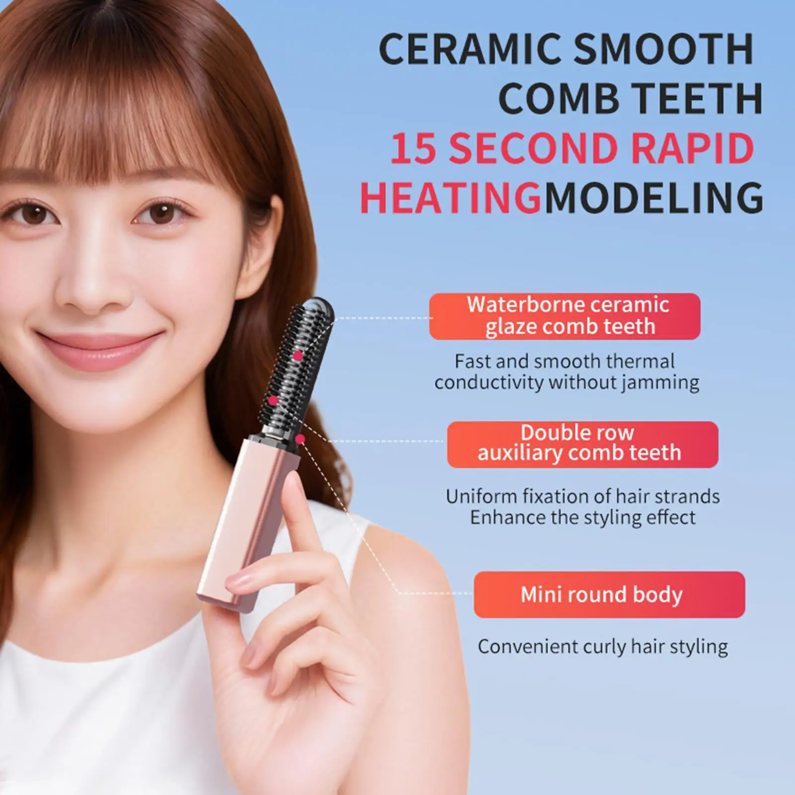 

Портативный беспроводной выпрямитель для волос для женщин, перезаряжаемая расческа-выпрямитель для укладки, путешествий, отпуска, фестивалей