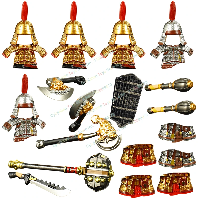 

MOC Tang Dynasty Heavy Armor Soldiers Action Figures Hammer Shields Axe Building Blocks Accessories Children's Toys Gifts KP903