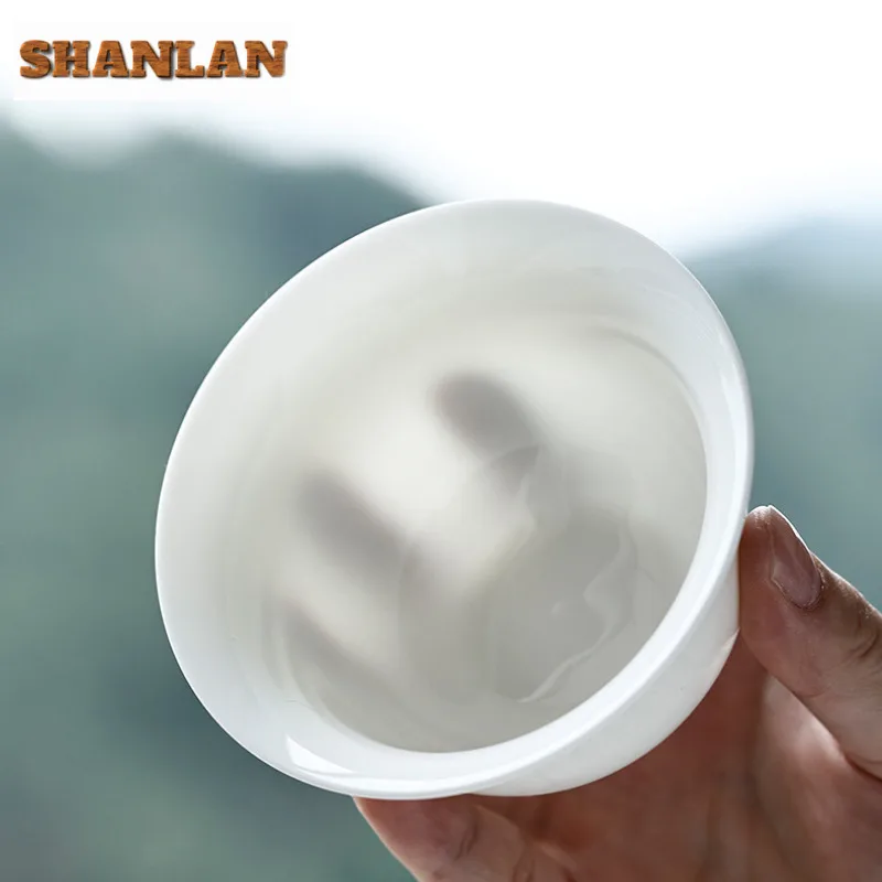 190ml Mutton Fat Jade Three Talents Gaiwan Zen Ceramic Anti-scald Cover Bowl Elegant Tea Tureen Tea Maker Chinese Teaware Craft view 2