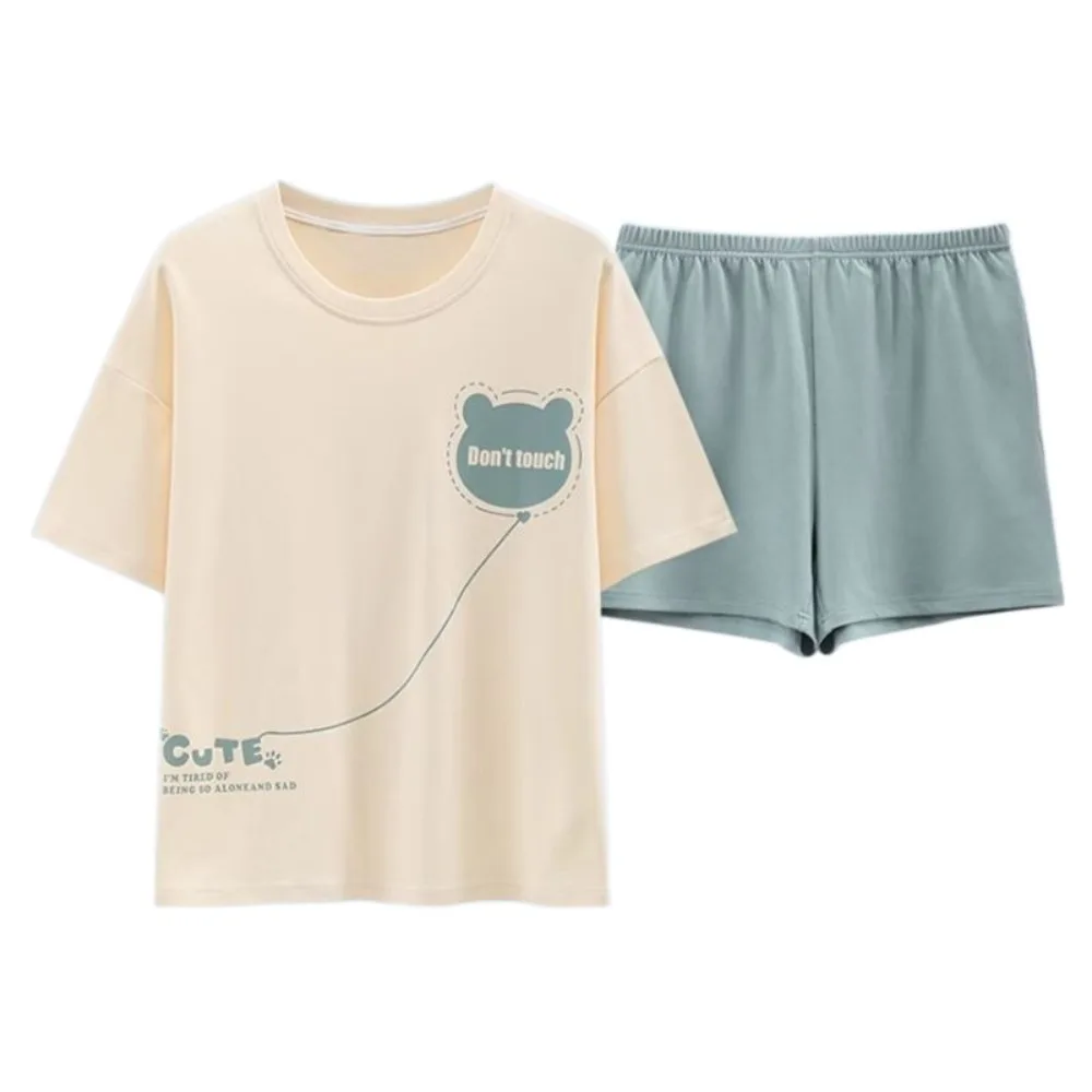 

Casual Flower Cotton Shorts Pajamas Set Bear Rabbit Short Sleeve Cartoon Cotton Pajamas Loose Summer Women Nightwear Suit Gifts
