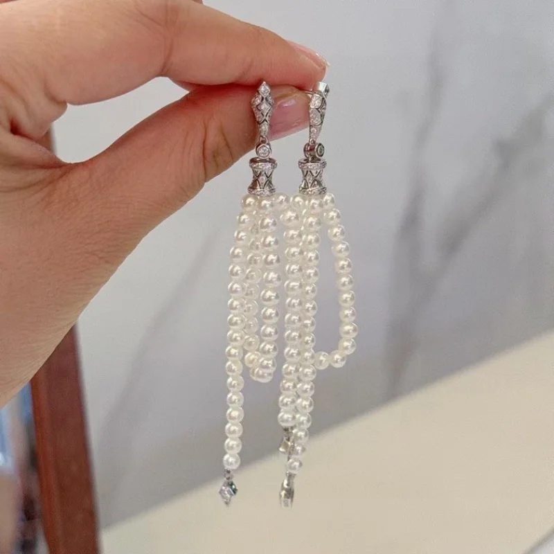 

SGARIT Pearl Pendant Earrings 925 Sterling Silver Round 4mm Nature Fresh Water White Pearls Drop Dangle Earrings