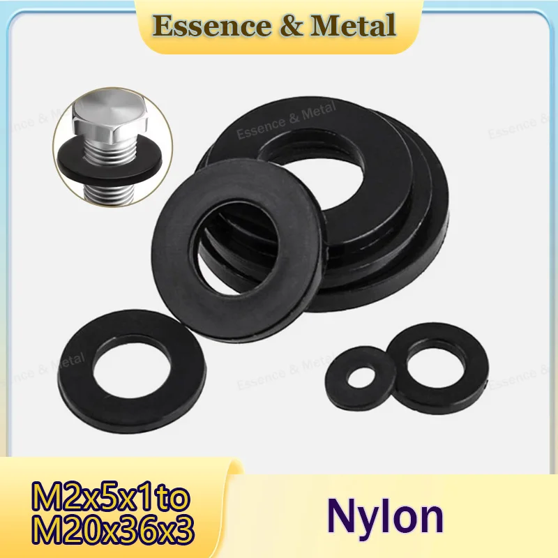 50-500Pcs Black Nylon Flat Washers M2/M2.5/M3M4M5M6M8M10M12M14M16/M18/M20 Plastic Insulating Washers Corrosion-Resistant Washers