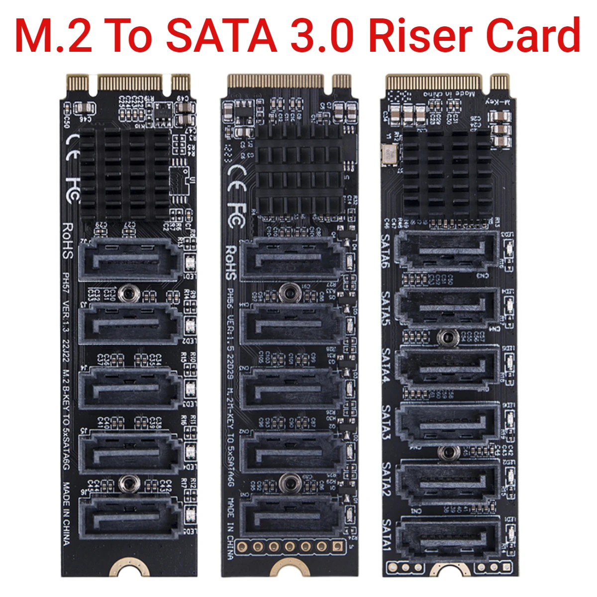 Riser Card M.2 Key JMB585 For NVME Converter M.2 To SATA 3.0 M.2 MKEY PCI-E Expansion Card 5/6 Port SATA III 6G SSD Adapter