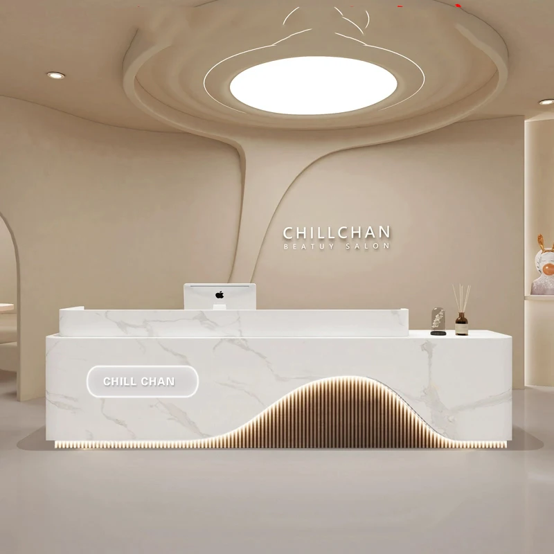 

Modern Salon Front Counter Reception Cashier Luxury Executive White Counter Checkout Office Meuble Caisse Commercial Furniture