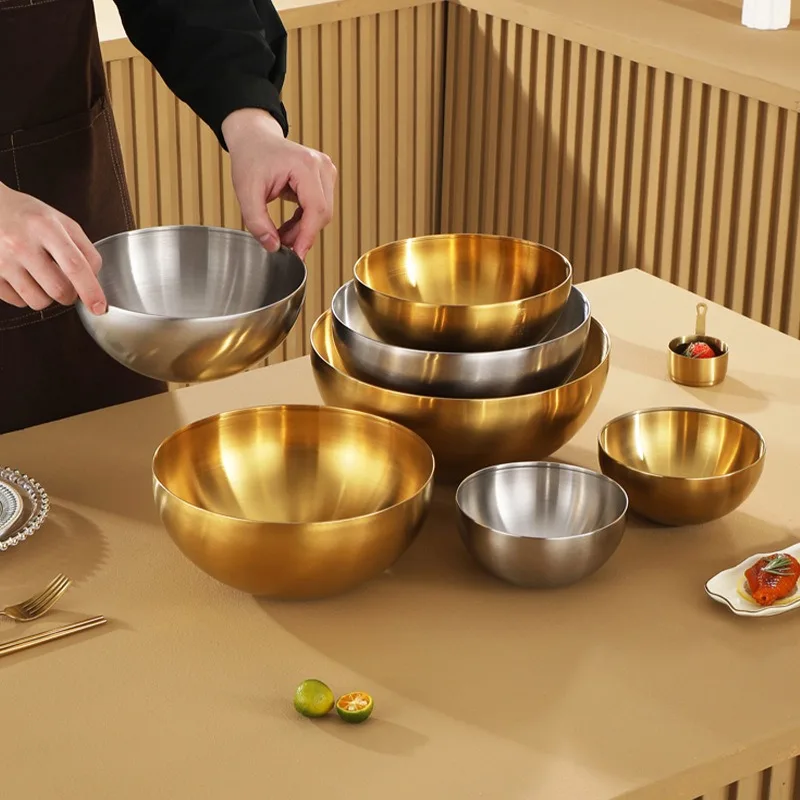 

Household mixing bowl, high appearance level, large golden cooking bowl, fruit bowl, salad bowl