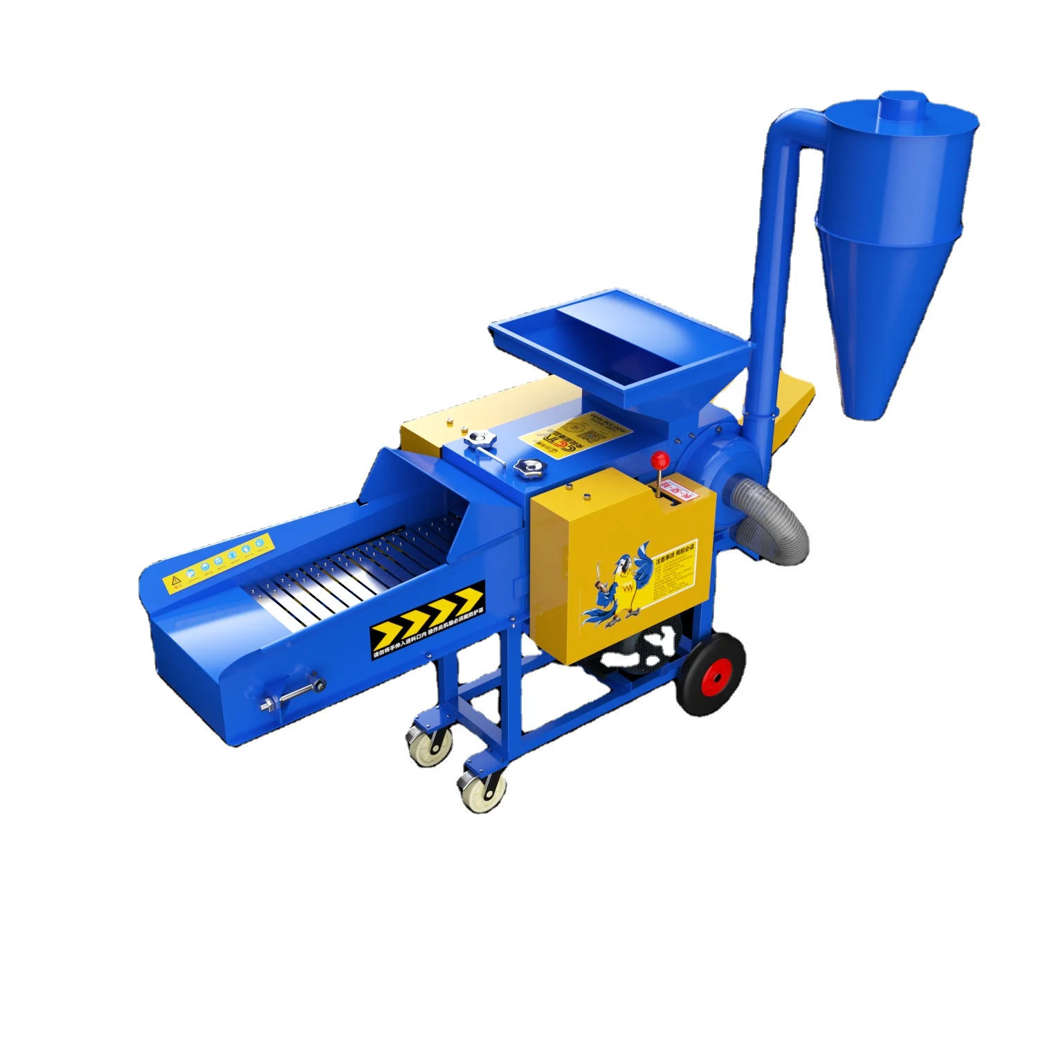 New type of home farm fuel engine straw silage machine, cattle feed maker, hay and corn shredder, and hay cutter.