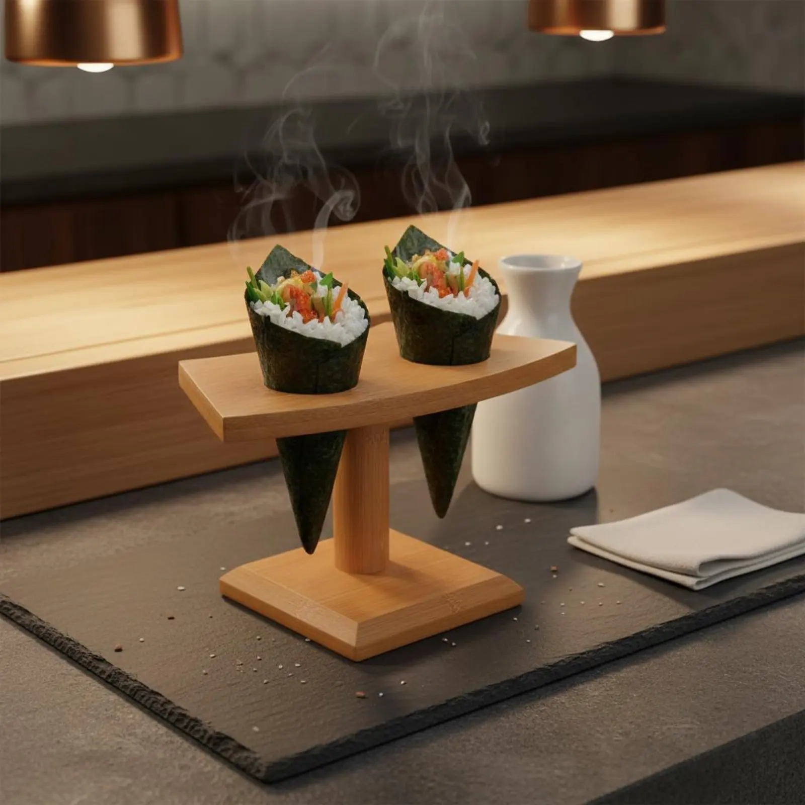 Wooden Taco Holder Easy to Clean Wooden Sushi Rack Sushi Display Stand Reusable Polished Finish for Chefs, Dining Table