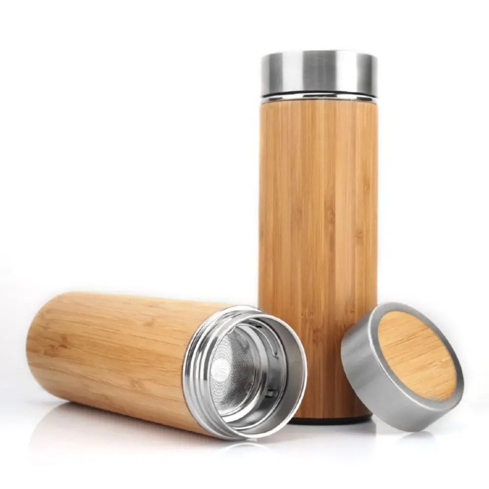 350ml/450ml/500ml Vacuum Cups Bamboo Bottle Stainless Steel Tumbler Vacuum Flasks Insulated Coffee Mug Tea Cup