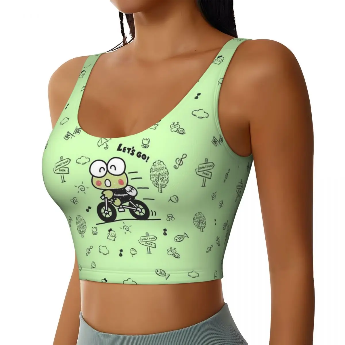 Custom Lovely Keroppi Workout Crop Tank Tops Women's Seamless Yoga Running Sports Bras