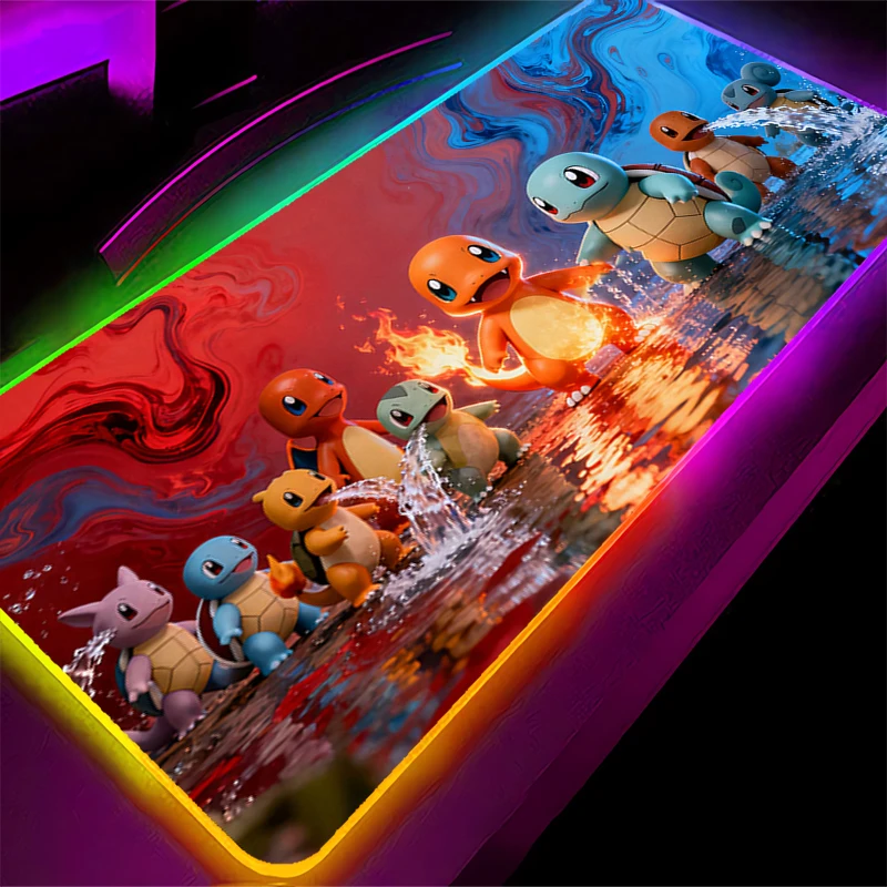 

RGB Mouse Pad Pokemon 90x40cm Edge White professional eSports game players Speed Lock Edge Rubber Desk LED Mousepad Keyboard Mat