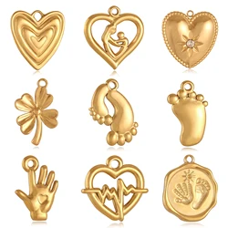 3Pc Footprint/Maternal/Heart Love Charm for Mom Stainless Steel Mother's Day Clover Pendant DIY Bracelet Necklace Jewelry Making