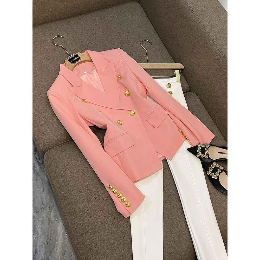 Fashion Classic Pure Color Office Lady Blazers Elegant Casual New Trend Double-Breasted Fitness Overcoat