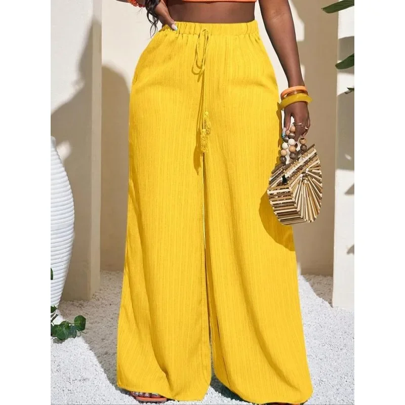 Pantalones de pierna ancha de Color sólido para mujer de talla grande 1XL-5XL, pantalones cómodos informales para uso diario, parte inferior para mujer