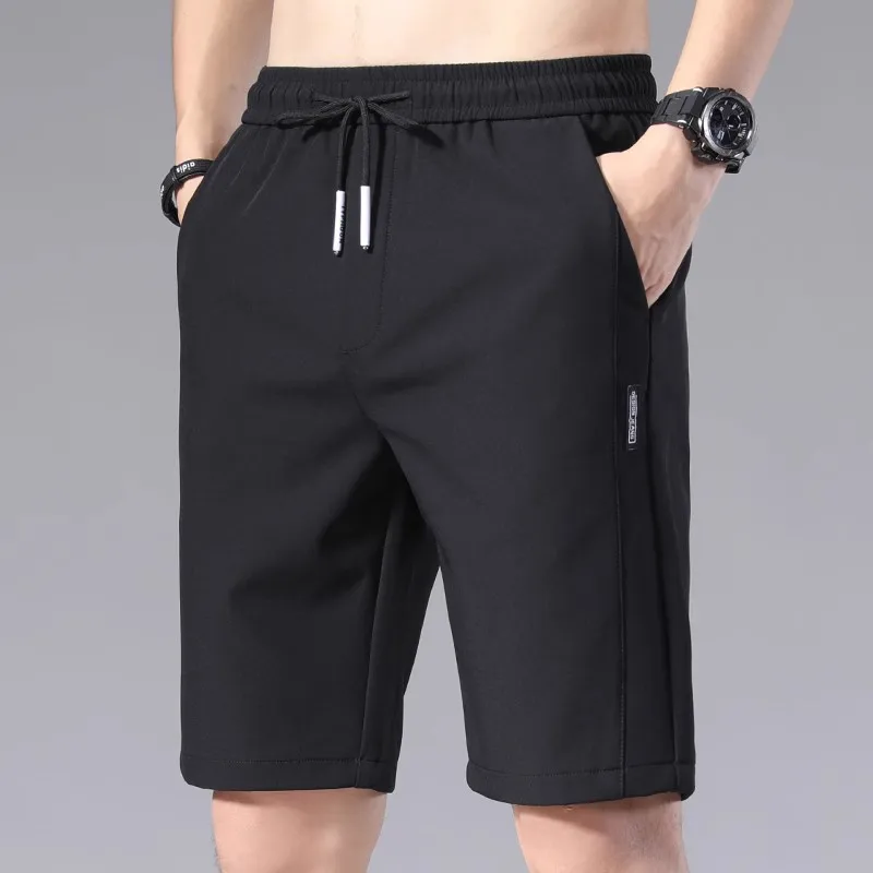 IJszijde herenorts dunne elastische Qui Dry rechte pijpen groot formaat jeugd mid-dij zomer casual broek pure kleur