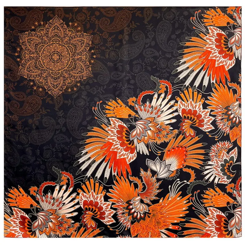 

Paisley Print 110CM Silk Scarf Women Square Shawls Hand Rolled Bandanas Scarves 110 Foulard Femme Head Neck Accessories
