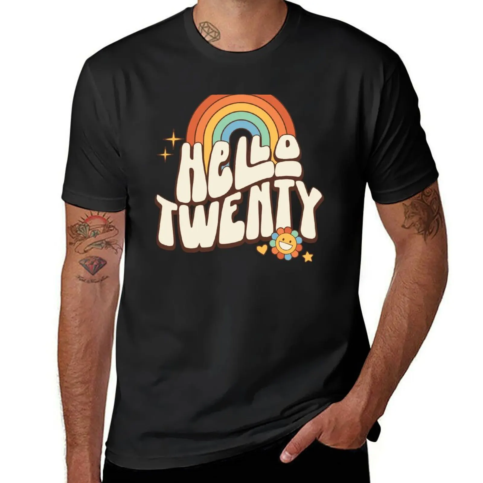 Retro Hello Twenty 20th Birthday Wavy Words T-Shirt quick-drying new edition Men's t-shirts