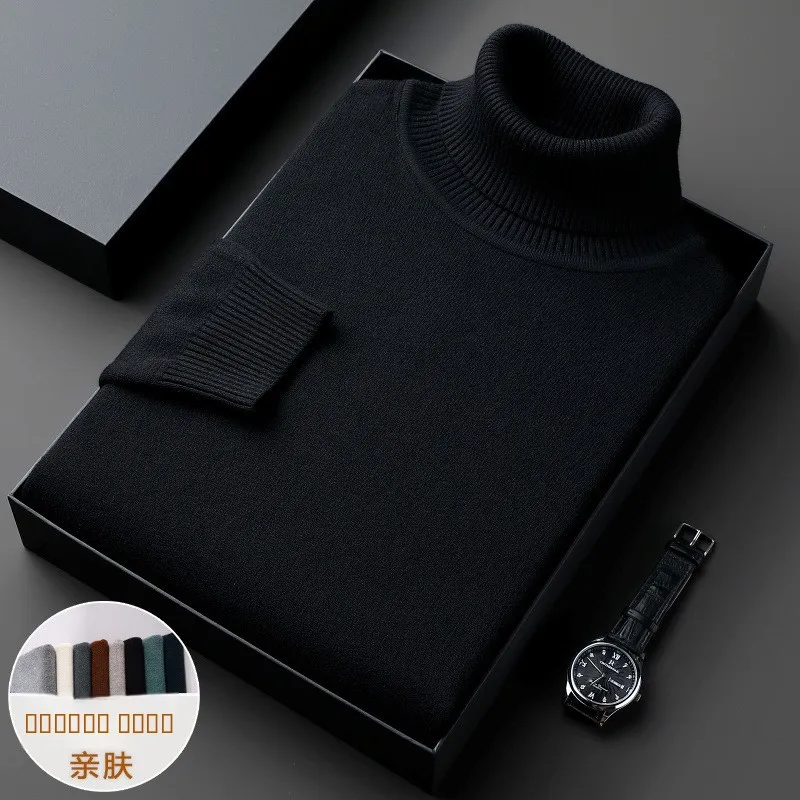 

Мужской свитер с высоким воротником Thiened, повседневный свободный крой, однотонный вязаный топ на осень-зиму, удобная верхняя одежда M