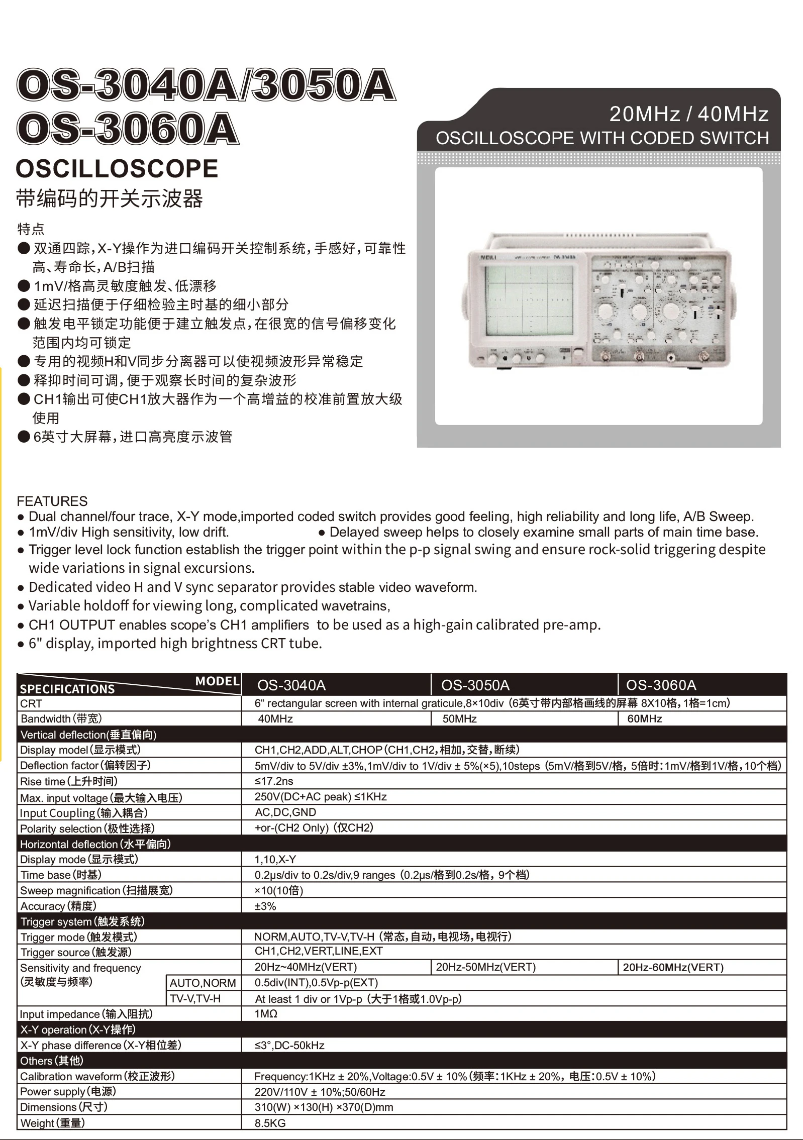 2-Channel 2-Track 100MHz Analog Oscilloscope, CRT OS-5100, 2024 Brand New Manufacturer Direct Sale 2024