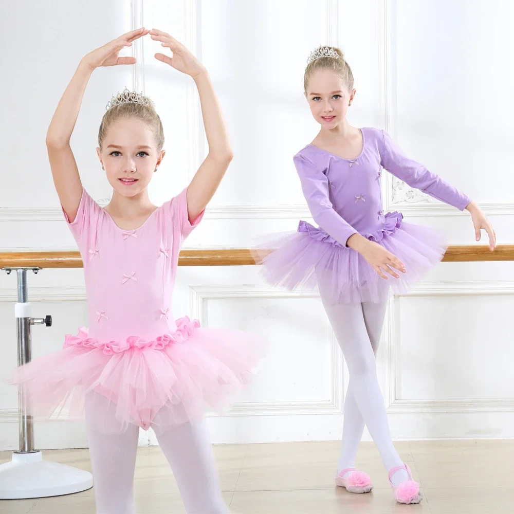 Summer Stage Tutu Ballet Dresses Black White Children's Dance Practice Girls Dress Vestido Clothes Kids Outfit Casual Robe Fille