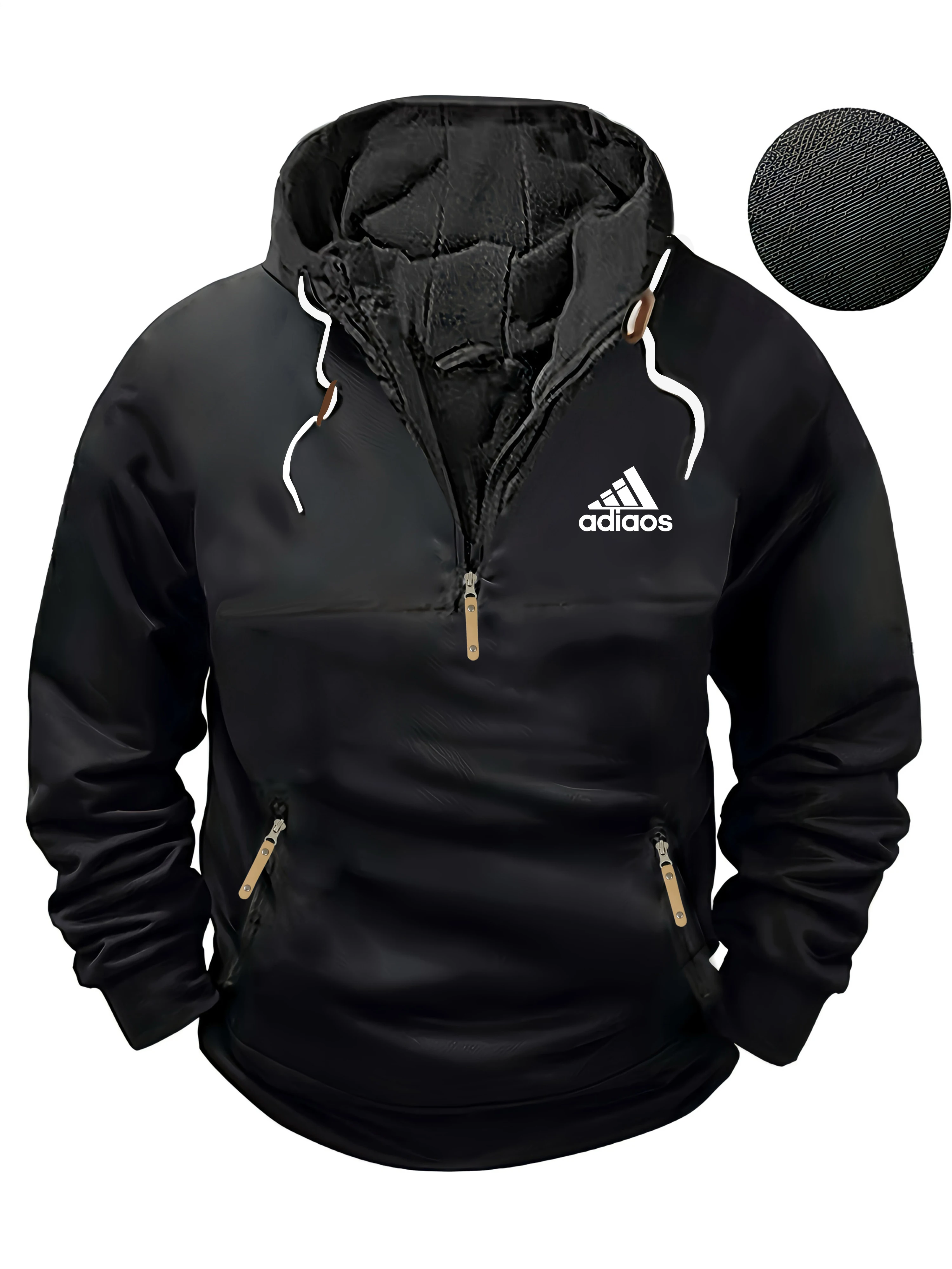 

Solid-color sweatshirt with zipper decoration, casual sportswear and drawstring letter pocket details, street sportswear