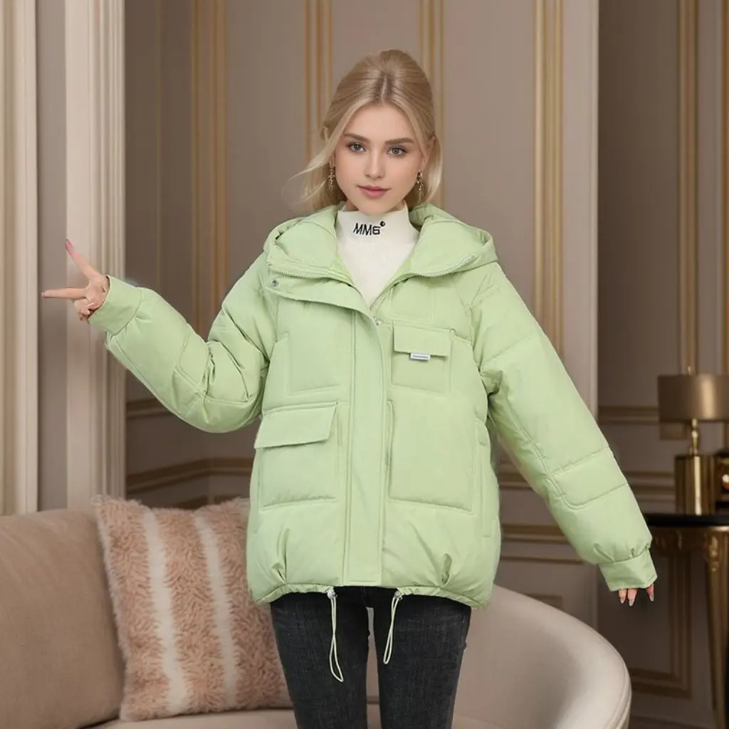 

Women's Loose Fit Cotton-Padded Coat Winter Hooded Short plus Size down Jacket Multi-Pocket Design Style