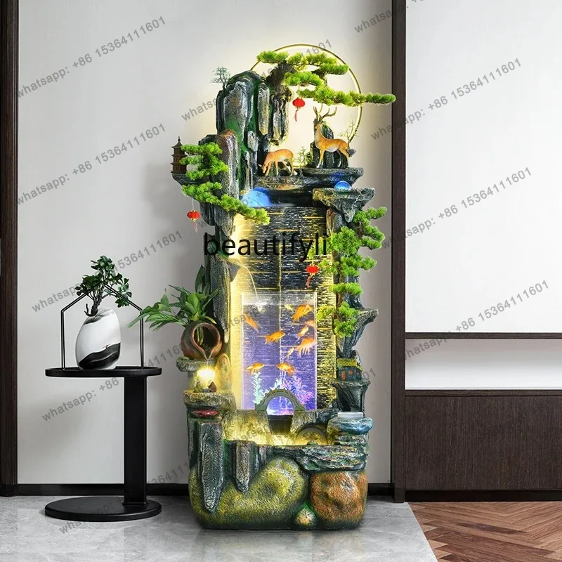 

Chinese Landing Artificial Mountain and Fountain Water Curtain Wall Landscape Fortune Living Room Hallway Ornaments