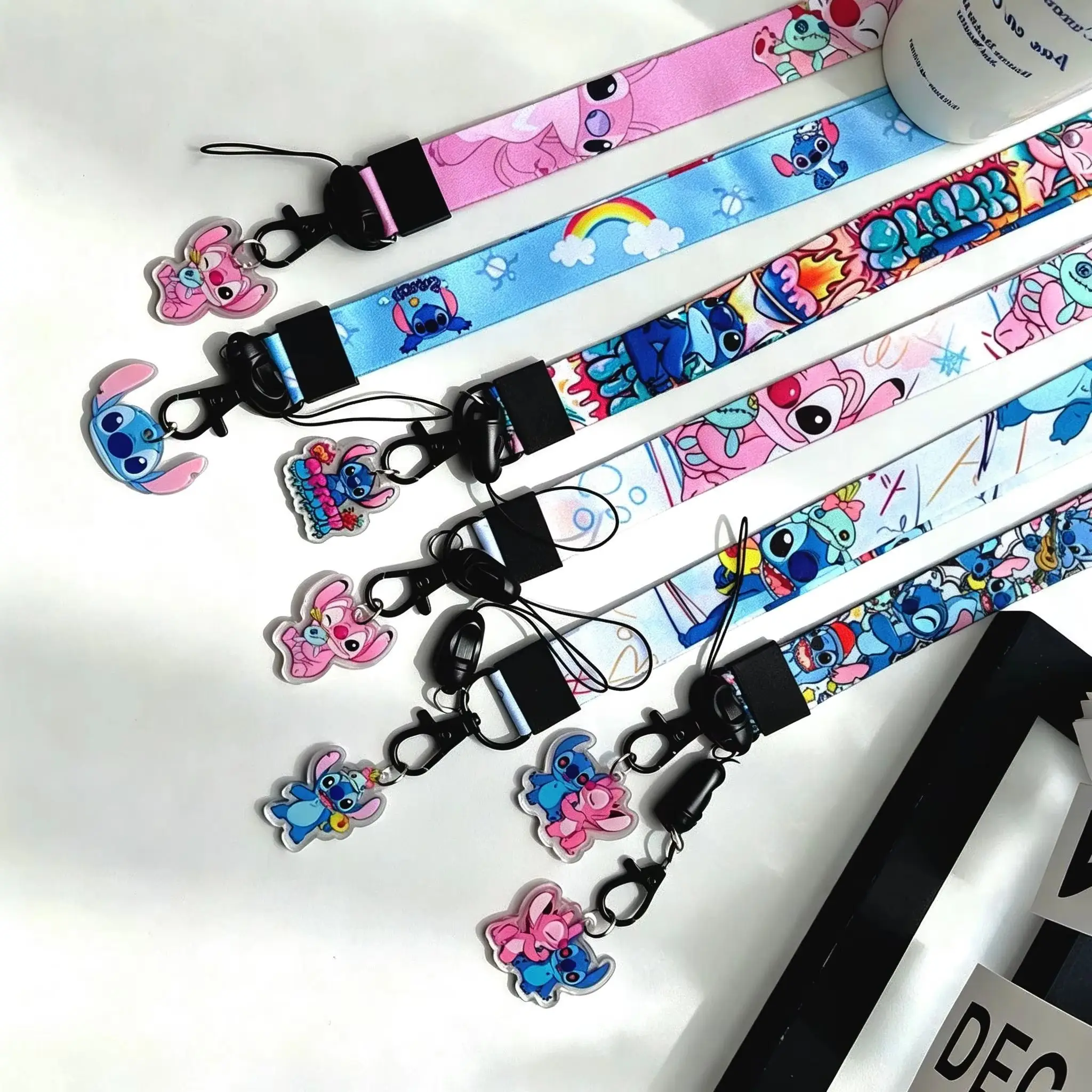 Disney Stitch & Angel Lanyard, Cartoon ID Badge & Anti-lost Card Polyester Strap for Kids