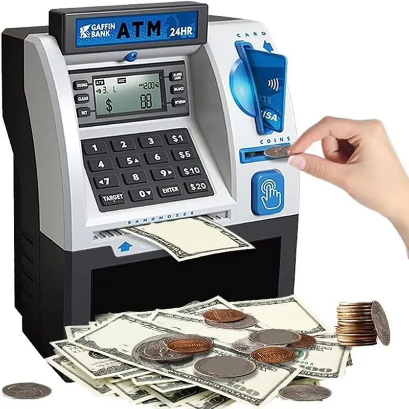 T84C-ของขวัญสำหรับวัยรุ่นชายหญิง, กระปุกออมสิน ATM สำหรับเด็ก, ตู้เซฟออมทรัพย์อิเล็กทรอนิกส์, เครื่อง ATM สำหรับเงินจริงพร้อมบัตรเดบิต