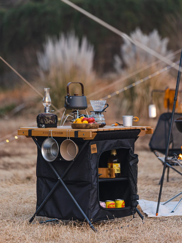 

Outdoor foldable storage cabinet multifunctional solid wood cabinet camping portable large capacity dual-use table cabinet